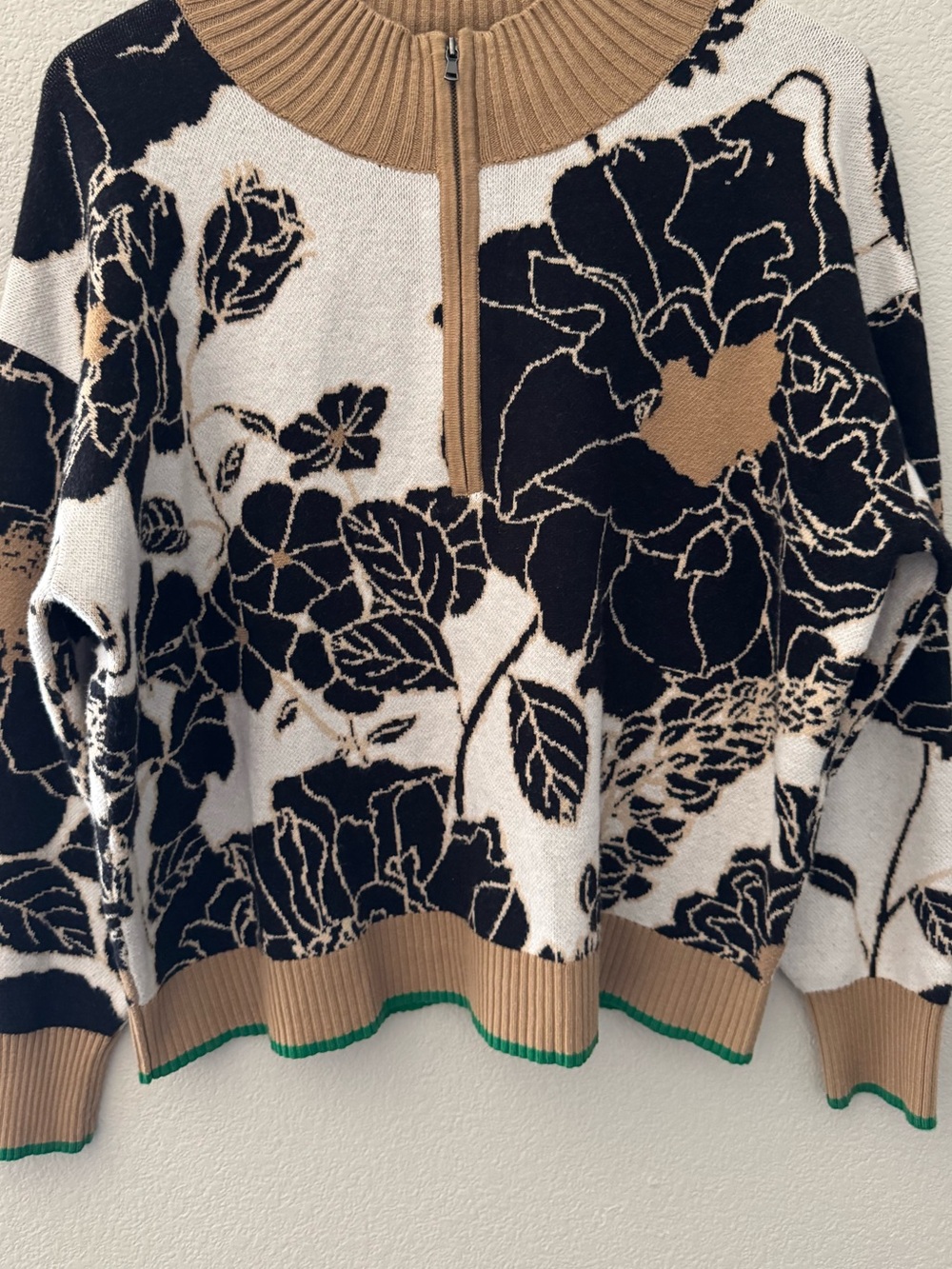 Maeve The Montana Mock Neck Sweater M Anthropologie Black Tan Floral Boxy Chunky - Picture 9 of 13